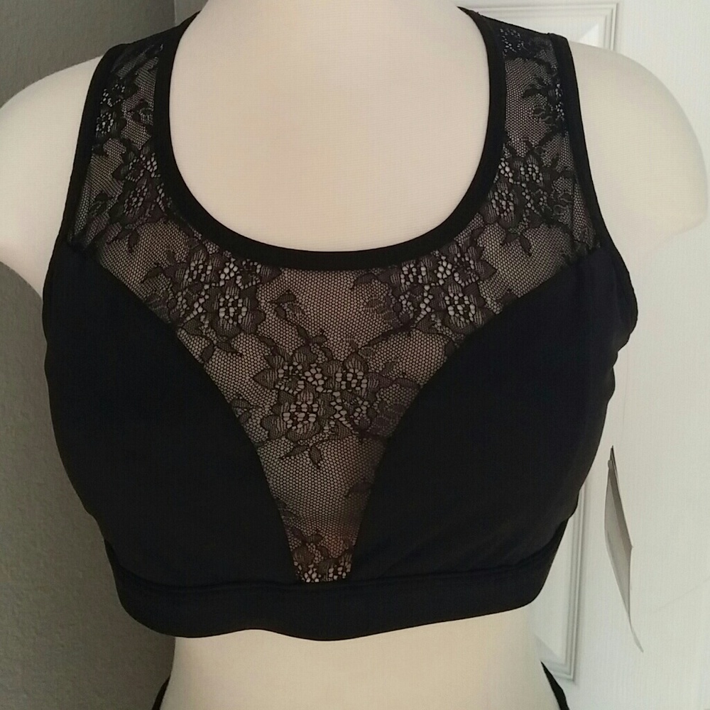 NWT Fabletics Annette Black Lace Sports Bra